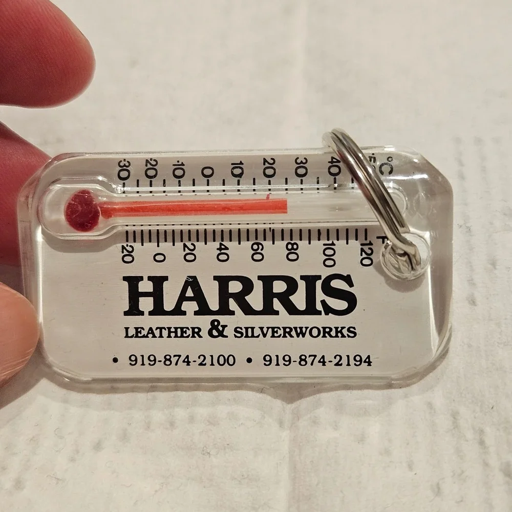 Harris Leather & Silverworks Clear Thermometer Keychain Wind Chill Chart Vintage